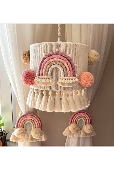 Tasarı Sanatı Bebek / Çocuk Odası Özel Tasarım Gökkuşaklı Makrome Avize Ve Pe...