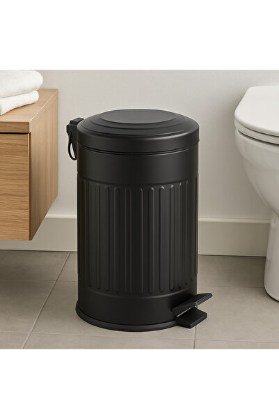 Hanedan Vintage Siyah Çöp Kovası Çöp Kutusu Çizgili Model 12 Litre