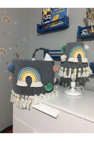 Tasarı Sanatı Bebek/çocuk Odası Makrome Özel Tasarım Avize Abajur(AHŞAP AYAKTIR) 2li Set