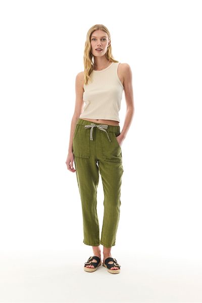 Mudo Straight Fit Linen Trousers with Tie at the Waist