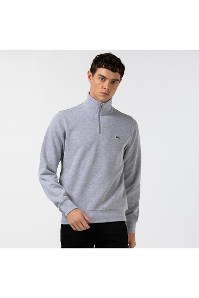 Lacoste Erkek Classic Fit Yarım Fermuarlı Gri Sweatshirt