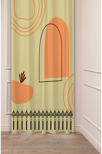 GREENDECOR شكل هندسي مربع أخضر بيج منقوش تصميم خاص مطبوع رقميًا (جناح واحد) س...