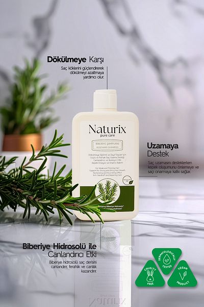 Naturix Rosemary Shampoo |   Salt-Free, Anti-Hair Loss and Hair Growth Support Treatment - 450 ml