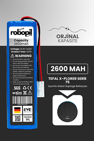 ROBOPİL Tefal X-plorer Serie 75 Robot Süpürge Bataryası (STANDART KAPASİTE) 2...