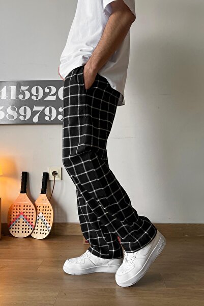 Flaw Wear Plaid Patterned Black Pajamas - Elastic Waist