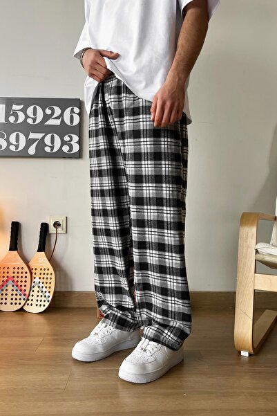 Flaw Wear Gray Plaid Pajamas with Elastic Waist