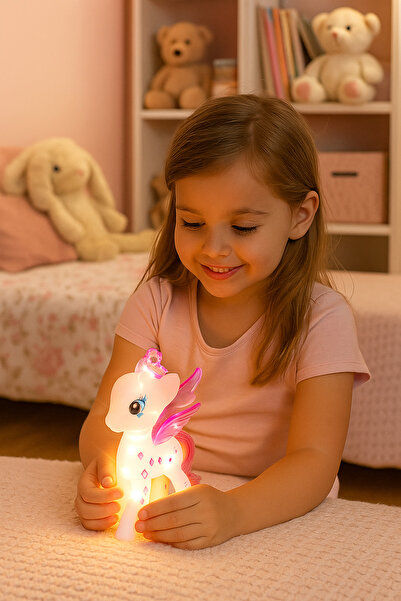 TOYFEST Işıklı Rainbow Unicorn Ponny Figür - 8 CM Pembe Taçlı Model
