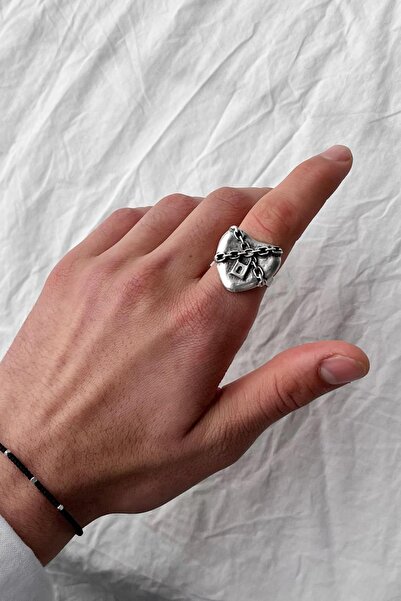 Flaw Wear Locked Heart Gümüş Kaplama Ayarlanabilir Yüzük