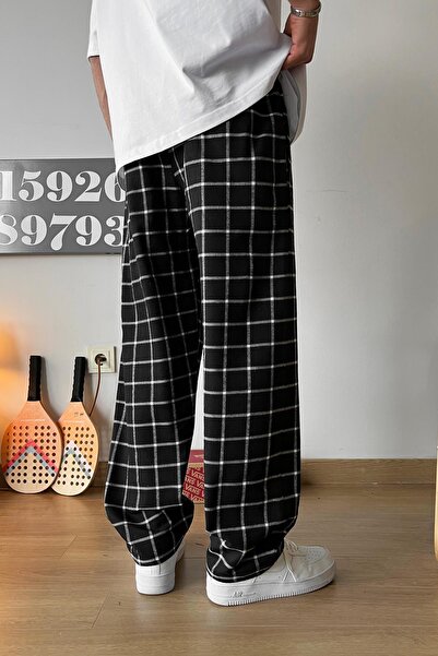 Flaw Wear Plaid Patterned Black Pajamas - Elastic Waist