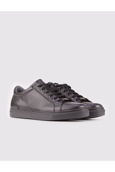 Cabani Genuine Leather Patterned Black Lace-Up Men's Casual Shoes