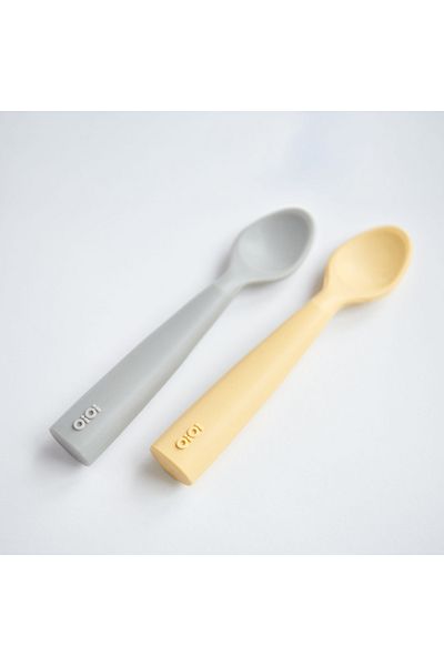 OiOi Mellow Yellow and Powder Gray Set of 2 Silicone Feeding Spoons