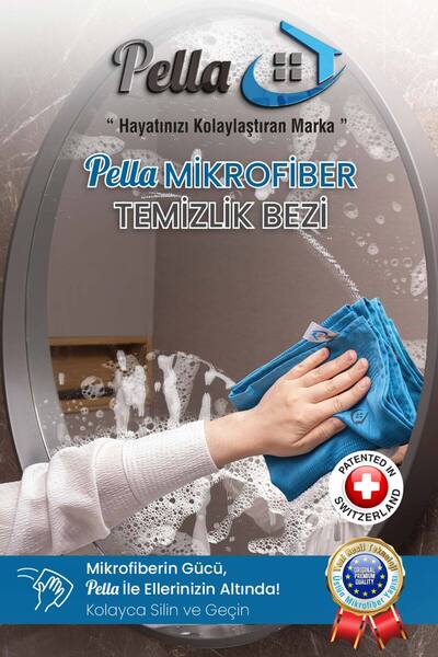 pella 9'Lu Mikrofiber Temizlik Bezi, Cam, Araba Silme Bezi, Mutfak, Fiber Temizleme Bezi, 40x60 Cm