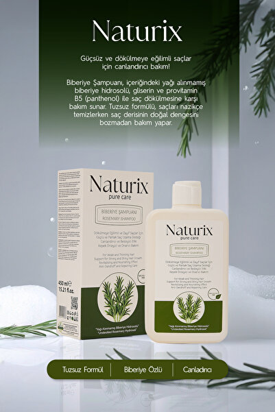 Naturix Biberiye Şampuanı | Tuzsuz, Dökülme Karşıtı ve Saç Uzamasını Destekleyici Bakım - 450 ml