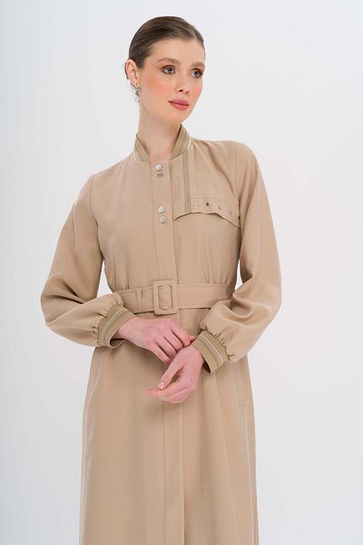 Olcay Rib Detailed Unlined Modal Overcoat Bej 6744