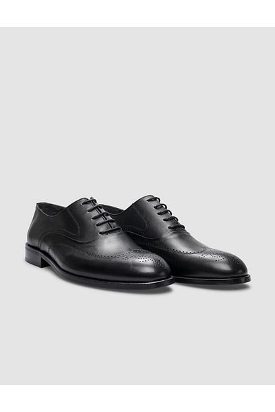 Cabani Genuine Leather Black Lace-Up Men's Classic Shoes