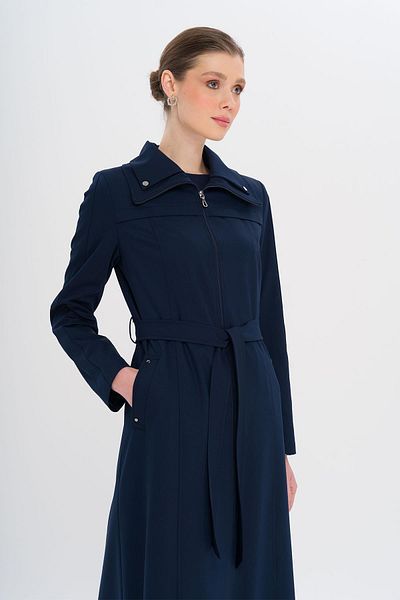 Olcay Zippered Lined Overcoat with Metal Accessories Dark Blue 6722
