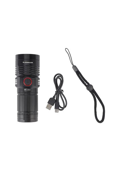 Olsenmark LED Flashlight with Power Bank - 25W, 3000 Lumen, 15H Run Time, Portable, Compact Design