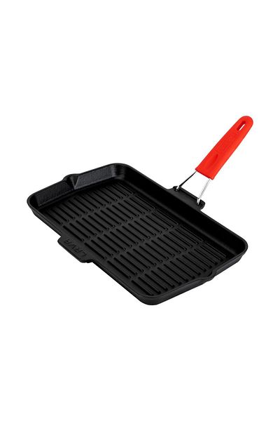 Lava Cast Rectangular Shallow Grill Pan with Silicone Wire Handle Size 21x36cm