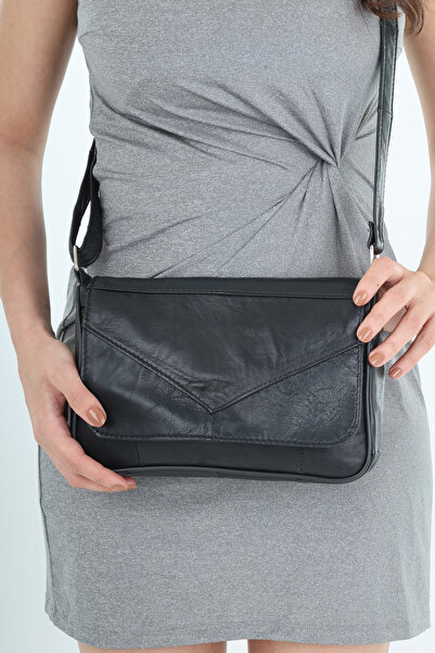 Erzeno Geantă neagră de umăr și de umăr din piele naturală (GEANT DE FEMEI 10...