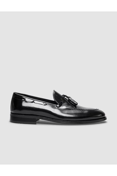 Cabani Genuine Leather Black Men's Classic Shoes with Opening Bow Detail