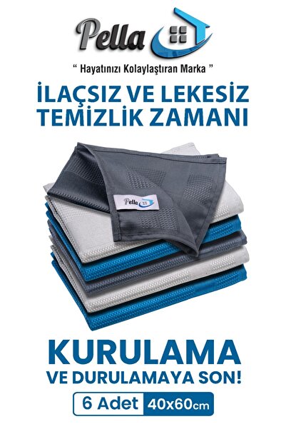 pella 6-Piece Microfiber Cleaning Cloth, Glass, Car Wiping Cloth, Kitchen, Fiber Cleaning Cloth, 60x40 Cm