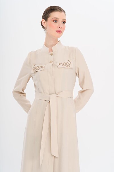 Olcay Judge Collar Bead and Processing Detailed Unlined Modal Topcoat Stone 6728