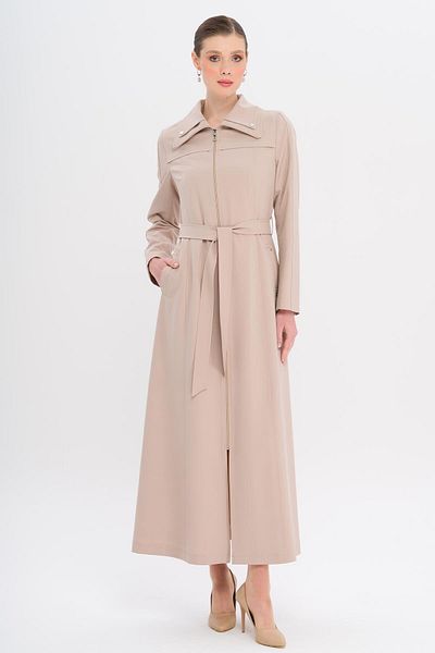Olcay Zippered Lined Overcoat with Metal Accessories Bej 6722