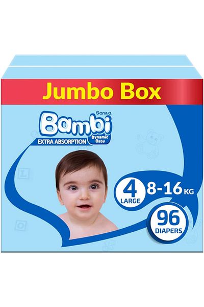 Sanita Bambi Sanita Bambi Diapers Mega Pack - Size 4, Large, 8-16 kg, 96 Diapers