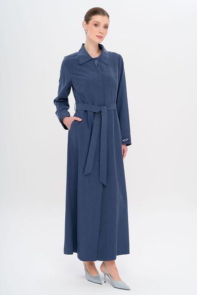 Olcay Shirt Collar Accessory Detailed Unlined Modal Large Size Top Coat İndi̇go 6745