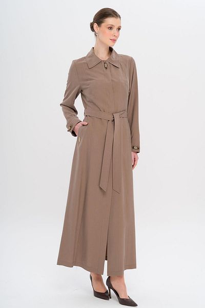 Olcay Shirt Collar Accessory Detailed Unlined Modal Large Size Top Coat A.Brown 6745