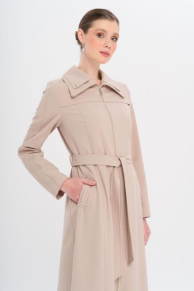 Olcay Zippered Lined Overcoat with Metal Accessories Bej 6722