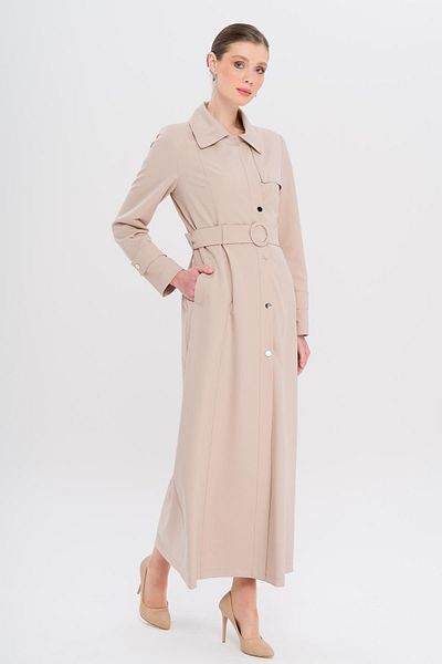 Olcay Shirt Collar Zippered and Snap Closure Lined Overcoat Bej 6727