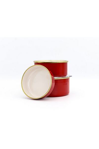 Bonera Enameled 6-Piece Red Inside Cream Storage Container Set
