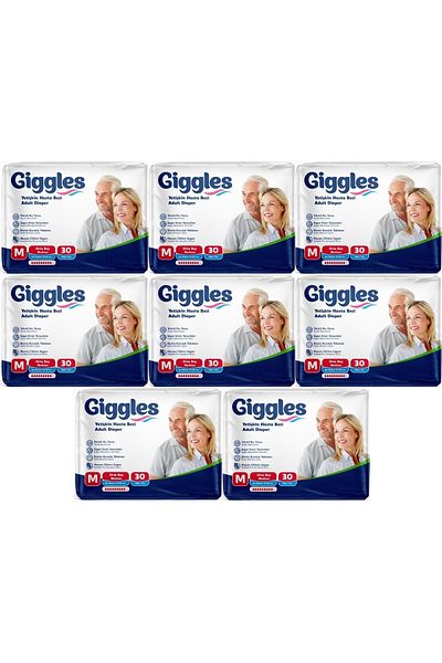 giggles Adult Patient Diapers - Medium Surface, Waistband, Medium (m) 240 Pieces (8Pk*30)