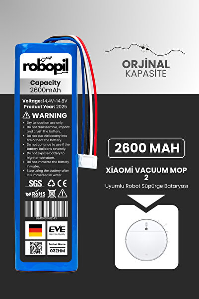 ROBOPİL Xiaomi Vacuum Mop 2 (STYTJ03ZHM) Robot Süpürge Bataryası 2600mAh (Orj...