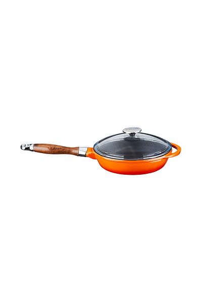 Lava Cast Round Frying Pan with Glass Lid Cast Iron Disassemble - Plug Wooden Handle Diameter (Ø)24cm