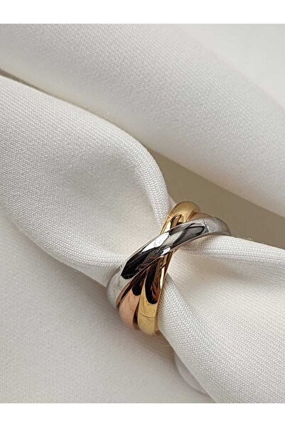 ZÜLİSCH خاتم فولاذي منحني 3 مم ملون باللون الذهبي الوردي مكون من 3 قطع