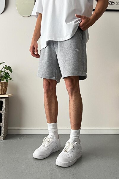 Flaw Wear Cozy Boy Jogger Bel Nakışlı Gri Melanj Basic Şort
