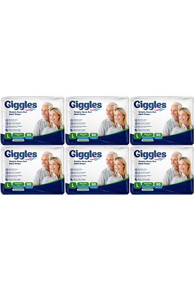 giggles Adult Waistband Diapers - Large Size (L) 180 Pieces (6Pk*30)