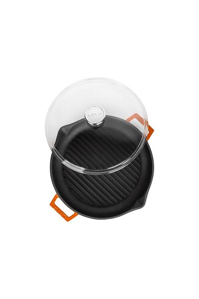 Lava Cast Round Grill Pan with Glass Lid Cast Iron Solid Double Handles Diameter (Ø) 30cm.