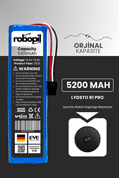 ROBOPİL Lydsto R1 Pro Pil Batarya [Orjinal Kapasite] 5200mah Akıllı Robot Süp...