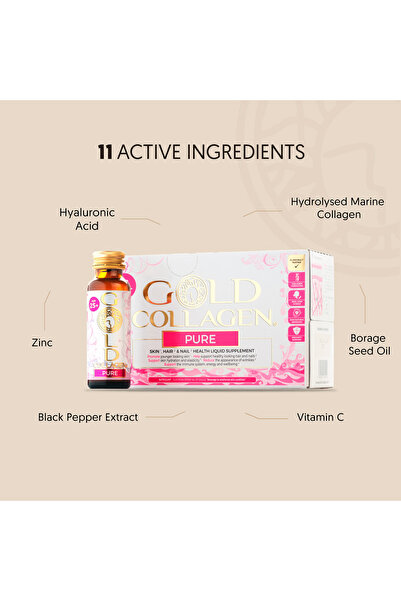 GOLD COLLAGEN ® Pure 10 Day Skin, Hair & Nails | 25 Age | Peach & Lychee Flavor | 50ml X 10 Bottles