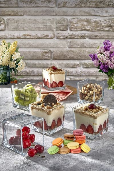 Gülümseten Avm 6-Piece Cup Magnolia Glass Square Bowl |   Pudding Dessert Presentation Bowl |   Ice Cream Bowl