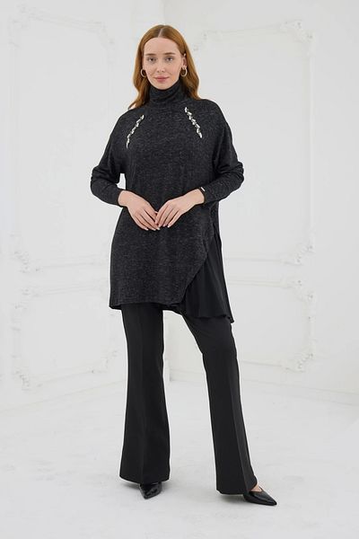 Moodbasic Tricotaj cu detaliu din șifon Tunica neagră
