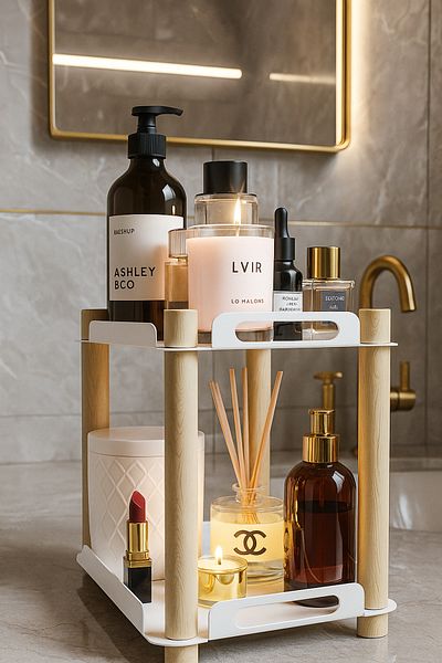 Lmz Design Καναπές μπαχαρικών Coffee Corner Organizer με βίδα αποσπώμενο 2 επιπέδων Ξύλινο Μπάνιο Καλλυντικά Κοσμήματα Organizer