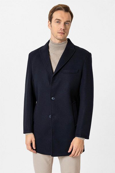 SÜVARİ Μπλε Navy Slim Παλτό με ίσιο μυτερό γιακά