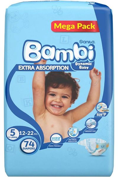 Sanita Bambi Sanita Bambi Diapers Mega Pack - Size 5 - Extra Large, 12-22 kg, 74 Diapers