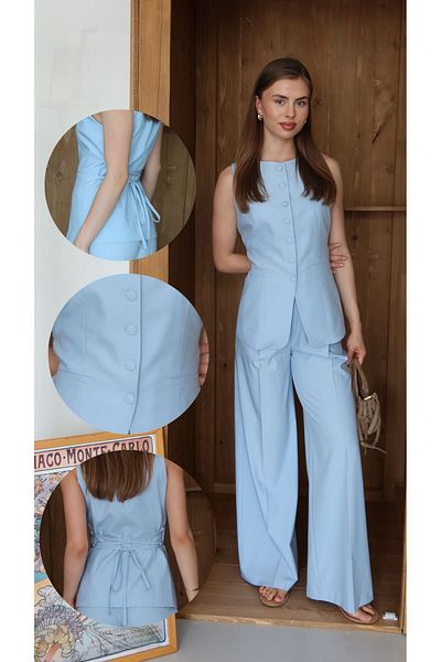 VUNTAL Back Tie Detailed Vest Double Suit