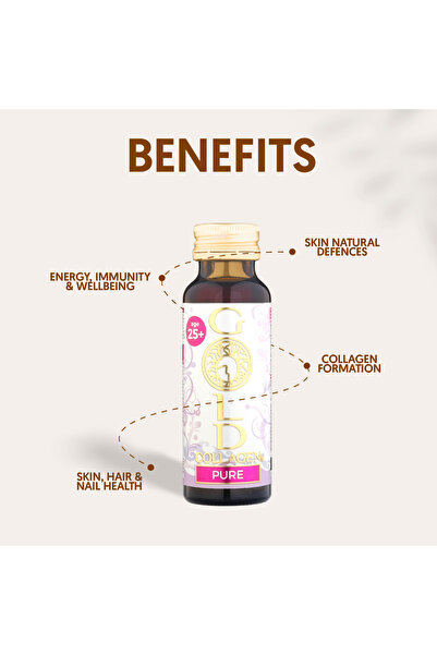 GOLD COLLAGEN ® Pure 10 Day Skin, Hair & Nails | 25 Age | Peach & Lychee Flavor | 50ml X 10 Bottles