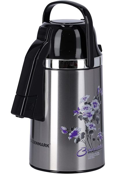 Olsenmark 2.5l Stainless Steel Vacuum Flask | Pump Action, Hot & Cold, Lockable, Indoor/outdoor Use